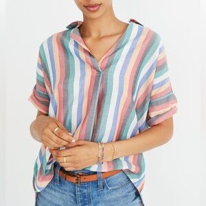 MADEWELL••Courier Button-Back Shirt••size XS••Festival Stripe